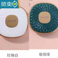 敬平双面梳妆镜ins小镜子学生便携手持圆形随身化妆镜折叠补妆镜子女便携式用镜 珍珠白+祖母绿(2个装) 破损包赔