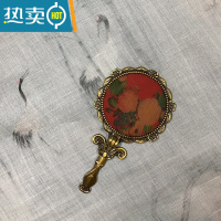 敬平手持镜子带柄香云纱手工布艺便携桌面可立中式复古折叠随身小镜子便携式用镜 5