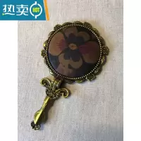 敬平手持镜子带柄香云纱手工布艺便携桌面可立中式复古折叠随身小镜子便携式用镜 黑色 以图片实物为准