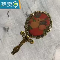 敬平手持镜子带柄香云纱手工布艺便携桌面可立中式复古折叠随身小镜子便携式用镜 6