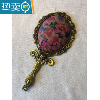 敬平手持镜子带柄香云纱手工布艺便携桌面可立中式复古折叠随身小镜子便携式用镜 24