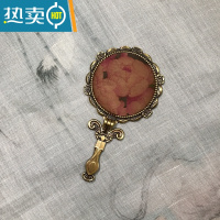 敬平手持镜子带柄香云纱手工布艺便携桌面可立中式复古折叠随身小镜子便携式用镜 3 花朵大小位置随机