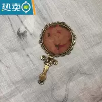 敬平手持镜子带柄香云纱手工布艺便携桌面可立中式复古折叠随身小镜子便携式用镜 3 花朵大小位置随机