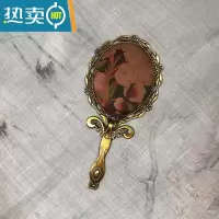 敬平手持镜子带柄香云纱手工布艺便携桌面可立中式复古折叠随身小镜子便携式用镜 4 花朵大小位置随机