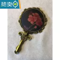 敬平手持镜子带柄香云纱手工布艺便携桌面可立中式复古折叠随身小镜子便携式用镜 13