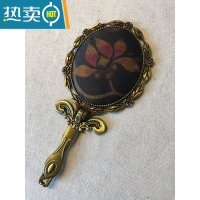 敬平手持镜子带柄香云纱手工布艺便携桌面可立中式复古折叠随身小镜子便携式用镜 黄色 以图片实物为准