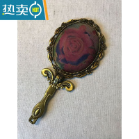 敬平手持镜子带柄香云纱手工布艺便携桌面可立中式复古折叠随身小镜子便携式用镜 22