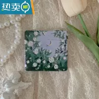 敬平晃晃的手绘馆油画棒玫瑰花小镜子女随身携带折叠双面便携化妆镜便携式用镜 夏日白玫瑰