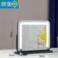 敬平化妆镜led带灯台式桌面大号镜子高清美容梳妆镜宿舍补光灯镜便携式用镜 [旋转]横款黑色50*42充电+3色