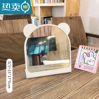 敬平少女心桌面台式化妆镜网红ins风学生宿舍家用小型镜子公主梳妆镜便携式用镜 白色熊耳-折叠