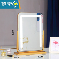 敬平化妆镜led带灯台式桌面大号镜子高清美容梳妆镜宿舍补光灯镜便携式用镜 [旋转]竖款金色40*52充电+3色