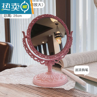 敬平ins风欧式复古化妆镜家用卧室小台式宿舍桌面梳妆镜子双面公主镜便携式用镜 粉色圆形(放大款) 送涂鸦笔~