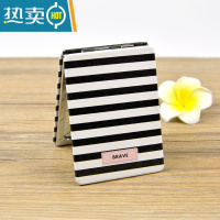 敬平可爱猫咪翻盖便携小镜子随身镜化妆镜迷你方形双面闪黑色折叠镜子便携式用镜 B款横条纹(两面正常显示)