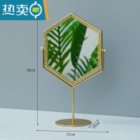 敬平ins北欧网红台式化妆镜子宿舍女桌面便携大号学生小镜家用梳妆镜便携式用镜 金色六边形大号镜带内边 其他