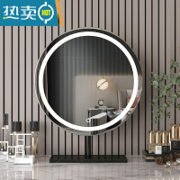 敬平简约台式镜子化妆镜桌面led镜梳妆台带灯家用卧室网红补光梳妆镜便携式用镜 黑色边框黑色大理石底座 固定款 40x40