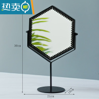 敬平ins北欧网红台式化妆镜子宿舍女桌面便携大号学生小镜家用梳妆镜便携式用镜 黑色六边形大号镜带内边 其他