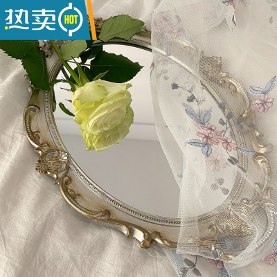 敬平穆尼 法式复古化妆镜宿舍桌面装饰镜子ins风梳妆镜台式公主镜学生便携式用镜 浮雕椭圆镜子-银色