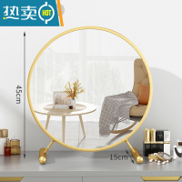 敬平大号台式桌面化妆镜led带灯宿舍学生ins风梳妆台卧室网红补光圆镜便携式用镜 金色40CM 升级金属款[可调节高清银