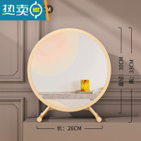 敬平大号台式桌面化妆镜led带灯宿舍学生ins风梳妆台卧室网红补光圆镜便携式用镜 黄色-30cm-无灯[高清镜面]