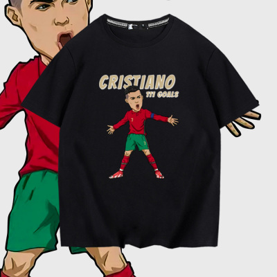 葡萄牙队C罗欧洲杯夺冠纪念款足球运动短袖T恤夏季宽松纯棉上衣
