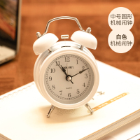 得力小闹钟机械大声音闹铃创意个性学生用懒人时钟简约起床儿童 白色(低噪走时)[送2节电池] 8.2厘米