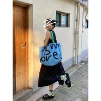 休闲帆布包包女夏2021新款潮时尚托特包百搭ins大容量包购物袋包 蓝莓色()