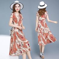 中年老年碎花连衣裙夏季女装中长款大码新款修身显瘦减龄妈妈裙装 005#绳子花型[砖红] L码[建议80-100斤]