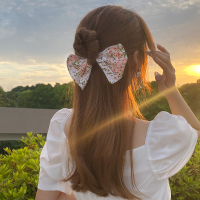 扭扭夹蝴蝶结发夹2021年新款懒人后脑勺盘发神器头饰扎丸子头女夏 白粉小碎花扭扭懒人发圈