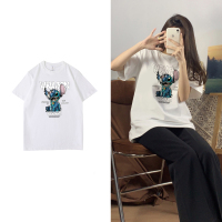 短袖男女2021新款港风史迪仔潮动漫情侣半袖t恤宽松休闲情侣上衣Y 大耳朵 白色 S