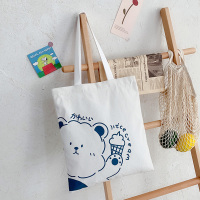 帆布包女大学生上课简约百搭手提布袋手拎日系ins韩版文艺单肩包 白色冰激凌熊