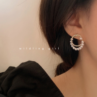 圆圈锆石巴洛克珍珠耳圈女大气时尚高级感简约气质ins冷淡风耳环 珍珠双层耳圈(银针)