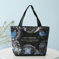 帆布袋女夏单肩简约文艺帆布包日系学生上课2021年手提环保购物袋 黑色四边花