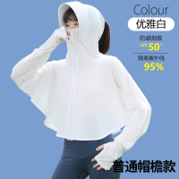 防晒衣女2021新款防晒罩衫防紫外线透气冰丝防晒服夏季薄外套开衫 冰丝普通帽檐-优雅白 L