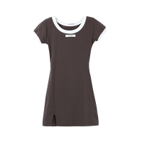 港味开叉包臀裙子修身露背显瘦气质短裙轻熟风连衣裙女2021新款秋 灰色 S