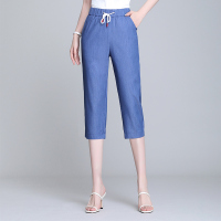 天丝牛仔七分裤女夏季薄款2021新款女士夏裤休闲女裤哈伦冰丝中裤 天蓝[七分裤] M