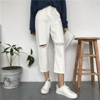 适合胯大腿粗搭配2021年新款夏季大码女装胖妹妹洋气显瘦牛仔裤潮 黑色 S【建议80-90斤】