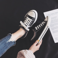 厚底低帮帆布鞋女2021春夏新款韩版白搭情侣休闲黑色增高学生板鞋 经典款-黑色 35