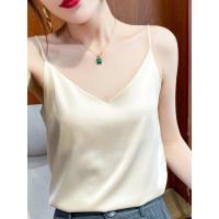 新款真丝吊带背心女内搭西装白色黑色打底缎面桑蚕丝上衣春夏v领 单肩/香槟色 S