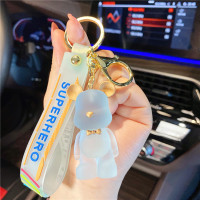 创意可爱透明水晶领结小熊钥匙扣少女心背包挂件礼物情侣包包挂饰 蓝色水晶领结小熊