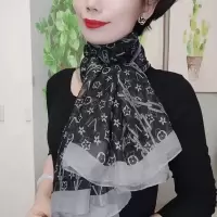 韩版新款丝巾女士围巾优柔纱纱巾超大薄款围脖防晒披肩时尚百搭 五叶-黑色