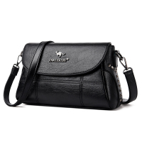 真皮女包包2021新款单肩斜挎包女士时尚百搭大容量中年妈妈包 黑色[袋鼠授权]