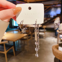 嘻哈链条耳环2021年新款潮耳饰个性设计感冷淡风时尚潮流不对称 银色