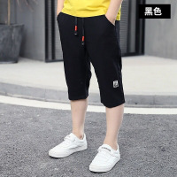 童装男童夏装2021薄款学生裤子儿童休闲裤中大童夏季中裤短裤棉麻 黑色816#[棉麻中裤] 120cm