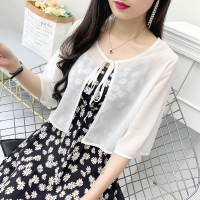 雪纺短款小披肩女2021夏季外搭配旗袍裙子的开衫薄外套防晒衣坎肩 白色 M (80-105斤)