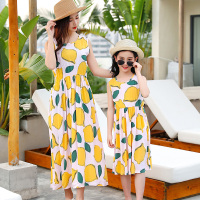 女童棉绸连衣裙夏季人造棉夏装女大童儿童绵绸裙子外穿亲子沙滩裙 黄色 黄柠檬(陶) 110(适合身高100CM以下)
