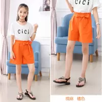 女童短裤外穿裙裤夏季装儿童百搭中大童五分阔腿薄款韩版洋气热裤 棉麻裙裤橘色 100cm