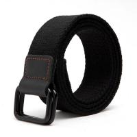 帆布腰带 男士皮带双环扣ins女裤带年轻韩版工装青年学生百搭军训 S03 黑方扣双环扣黑色 105cm