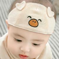 新生儿胎帽护卤门空顶男女宝宝婴儿夏季薄款0-3-6-12个月幼儿帽子 小猪卤门帽- 仅帽子-米色 0-6个月44码 均码