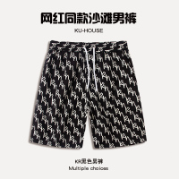 短裤男沙滩裤情侣休闲宽松五分中裤薄款外穿速干度假大码裤衩潮牌 KR黑色男裤 男M
