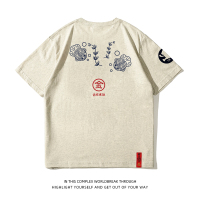 2021新款式小鲤鱼海草印花日系原宿潮牌男女情侣半袖T恤 短袖打底 715麻灰色 L/175